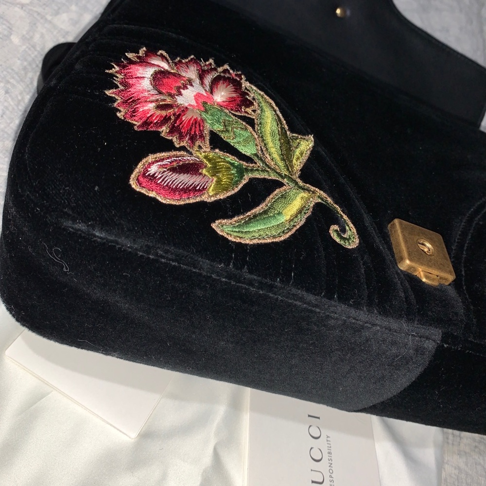 Sold Gucci Marmont Med “Loved” Black  Velvet - Picture 15 of 16